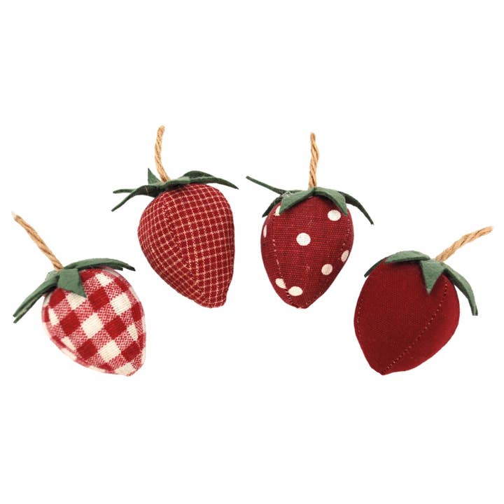 WT Collection - Wholesale Ornamentset - Set van 4 pluchen aardbeien0
