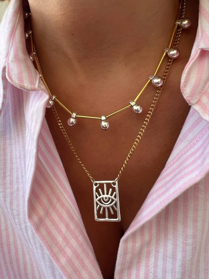 Lang halskæde med ondt øje, statement halskæder, vedhængshalskæde for engroshandel hos Christina Christi