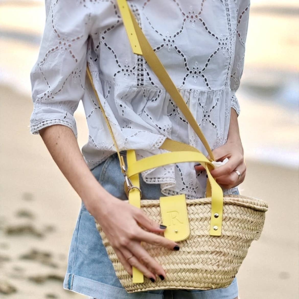 MIRAMAR Store - Wholesale Beach Bag - Palm Leaf Tote Bag — Strap, Hand & Shoulder ( Yellow )1