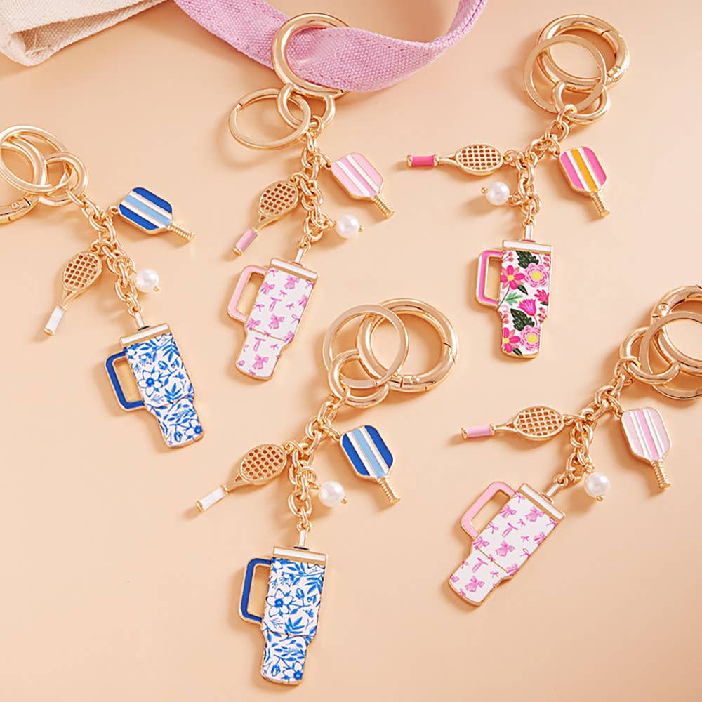 Sensibling Corp. – Großhandel Schlüsselanhänger – Damen – Emaille-Pickleball-Blumenmuster-Becher-Schlüsselanhänger-Taschenanhänger9