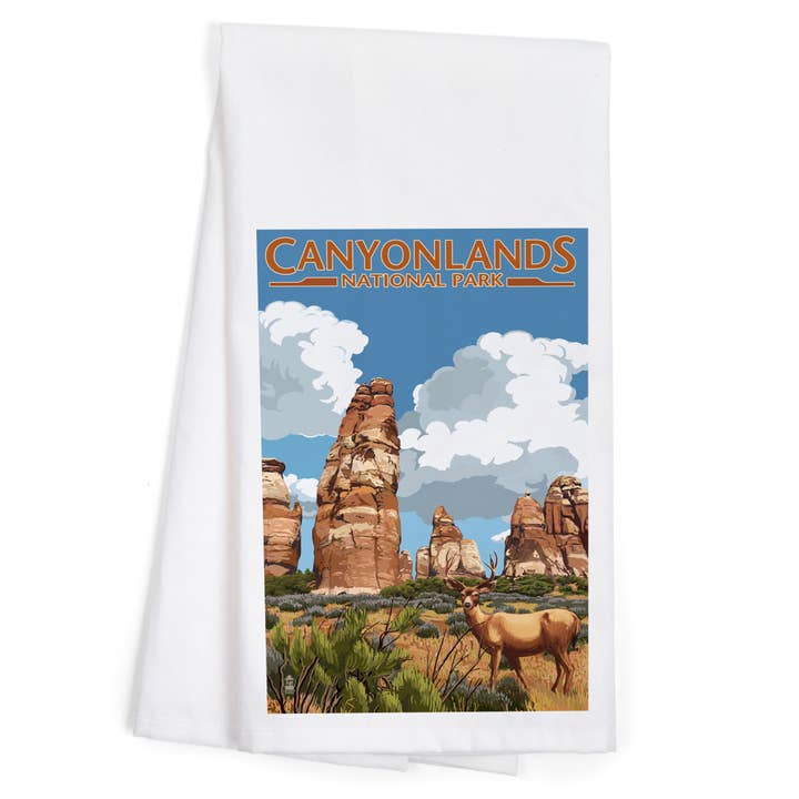 ORGANIC TEA TOWEL Canyonlands National Park, Utah, Deer for wholesale by Lantern Press