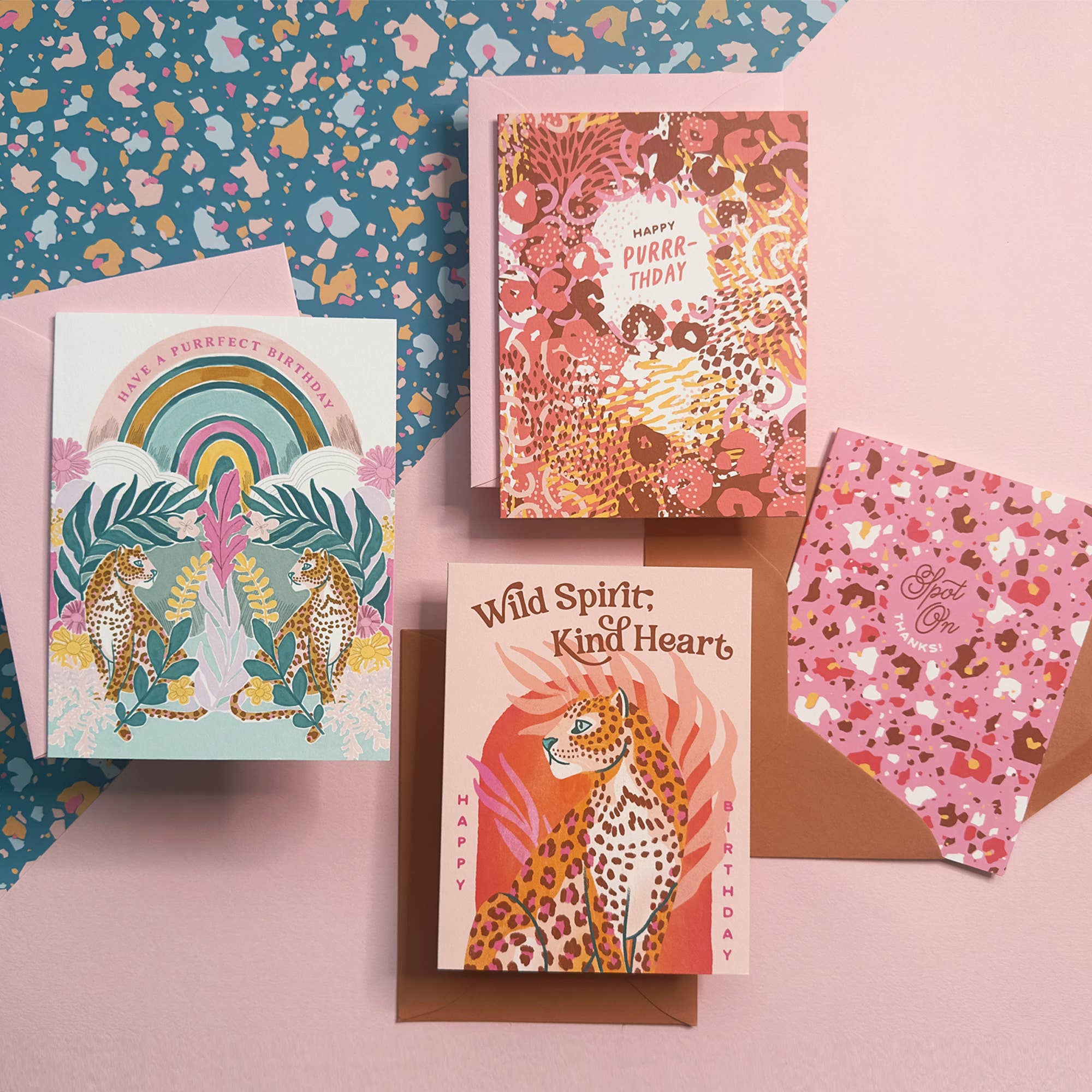 O.O.M.F. Creative - Wholesale Birthday Card - Painted Leopard Print | Birthday Card | Cat Confetti Card1