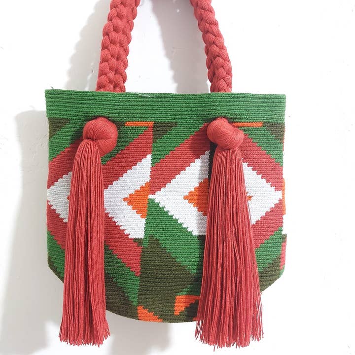 Medium handgjord virkad Wayuu Mochila-väska för wholesale av Authentic Origin Colombia