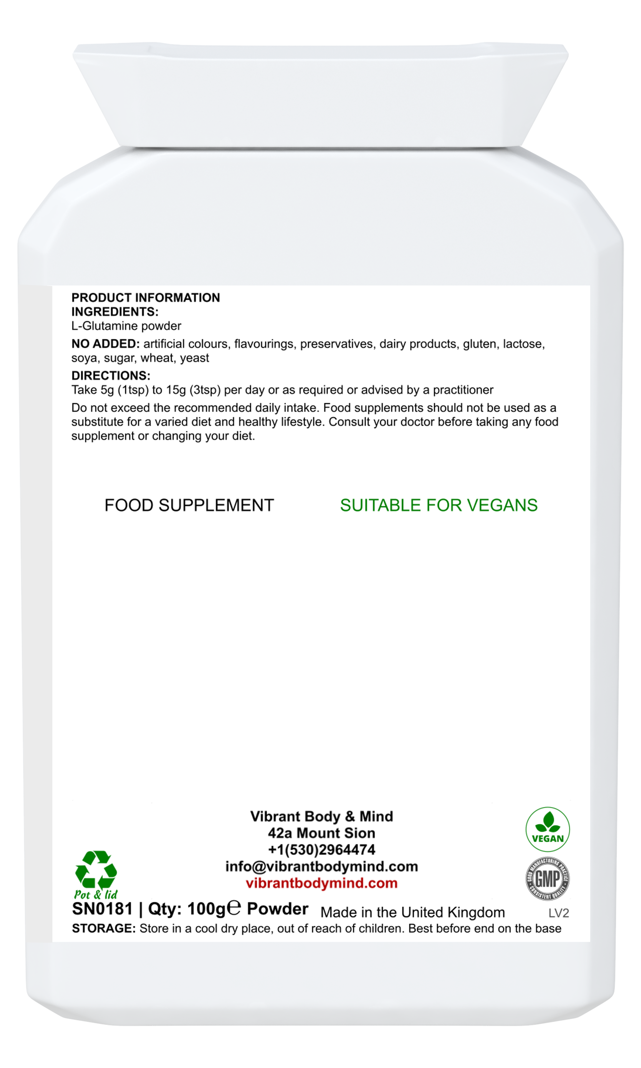 Vibrant Body Mind – wholesale Oralt tillskott/Vitamin – L Glutaminpulverkapslar: Immunstöd och läckande tarm1