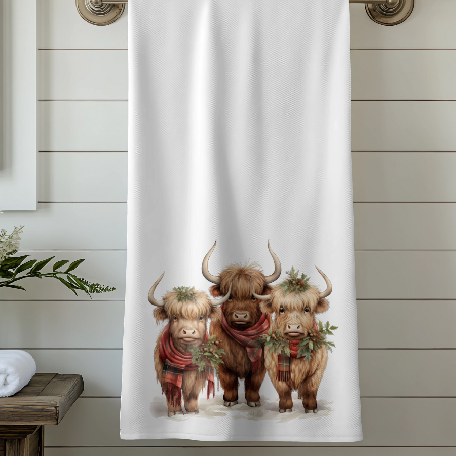 Fernville Creations - Vente Serviettes de bain - Serviette de bain de vacances Highland Cow : Velours pelucheux et éponge de coton3