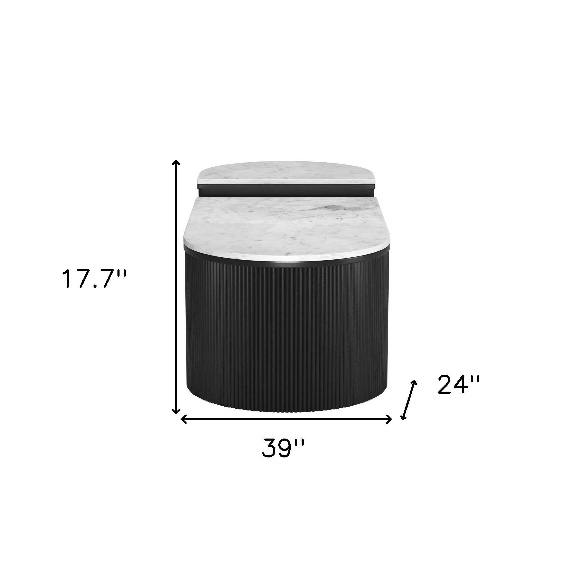 HomeRoots – Mesa de café por atacado – Conjunto de Duas Mesas de Centro Ovais em Madeira Preta e Branca e Mármore Sintético.2