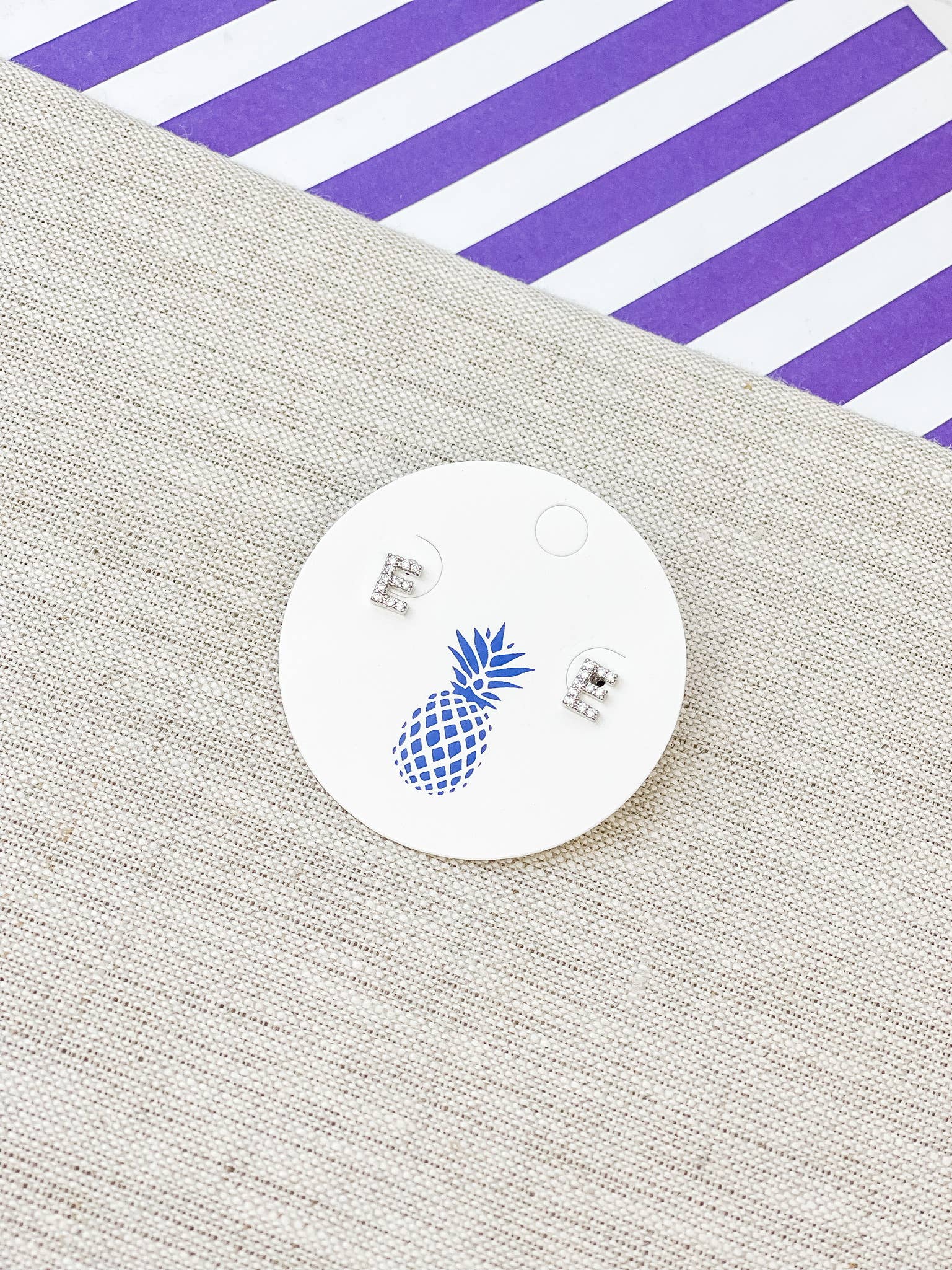 Prep Obsessed Wholesale - Wholesale Stud/Post Earrings - Cubic Zirconia Initial Stud Earrings- White Gold3