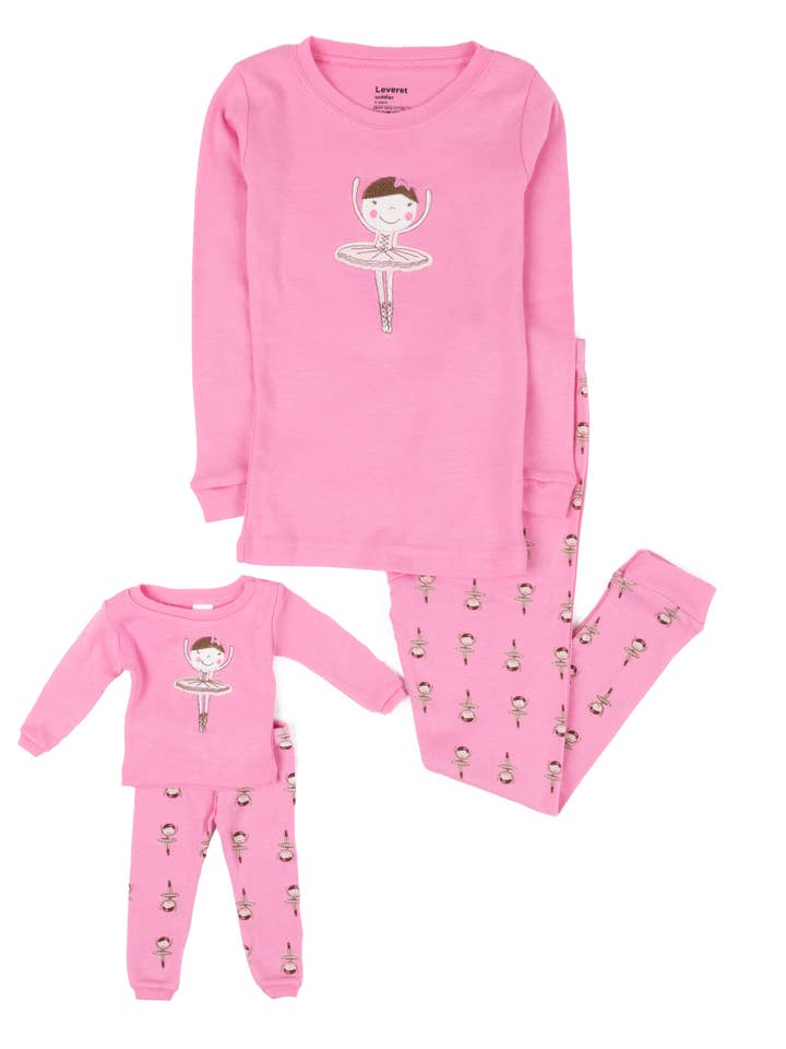 Leveret Pajamas - Venta al por mayor Conjunto de pijama - Niños - Pijama de bailarina de algodón para niñas y muñecas para niños0