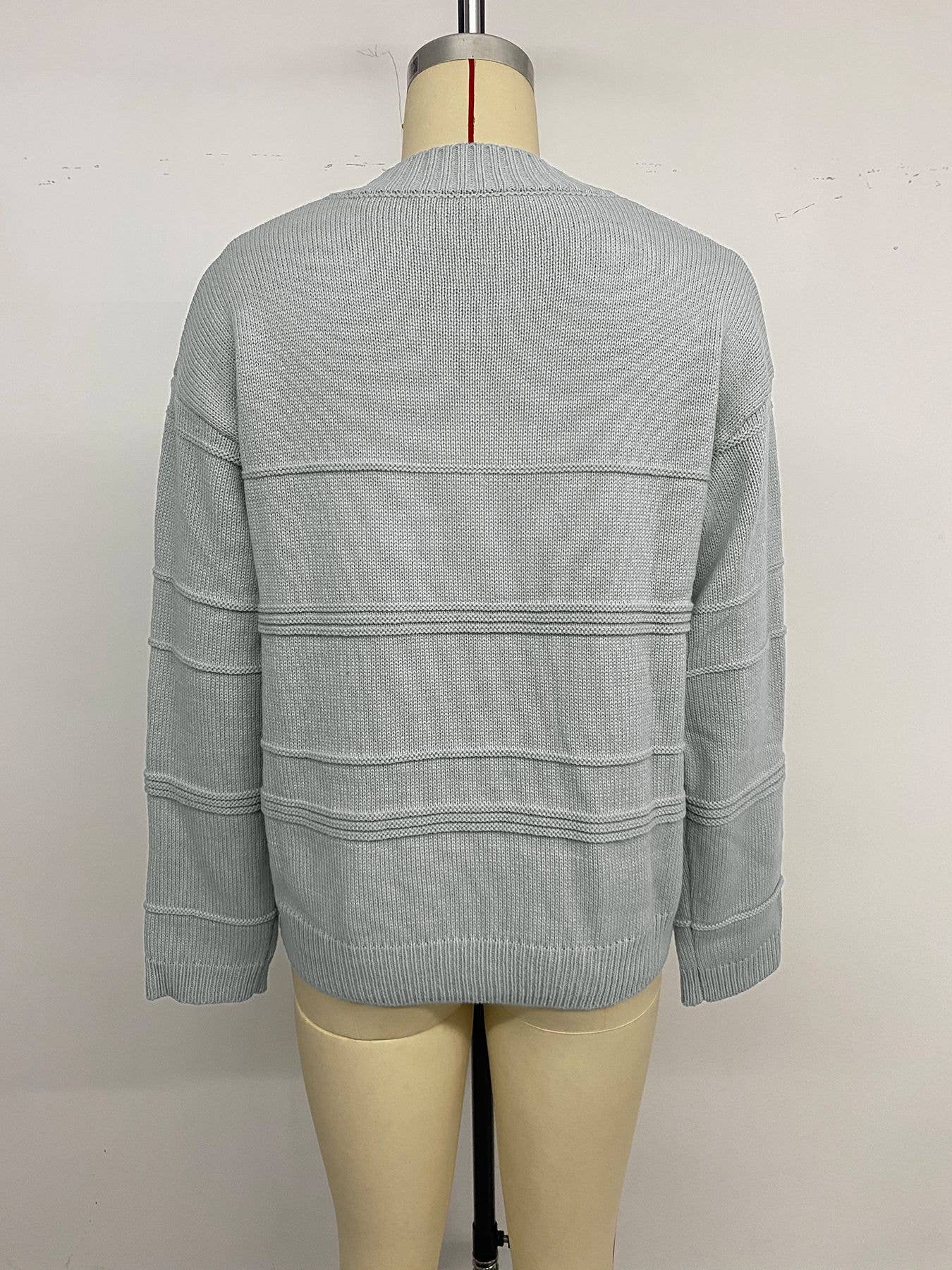 GREY Casual style loose V-neck solid color sweater for wholesale on Faire13