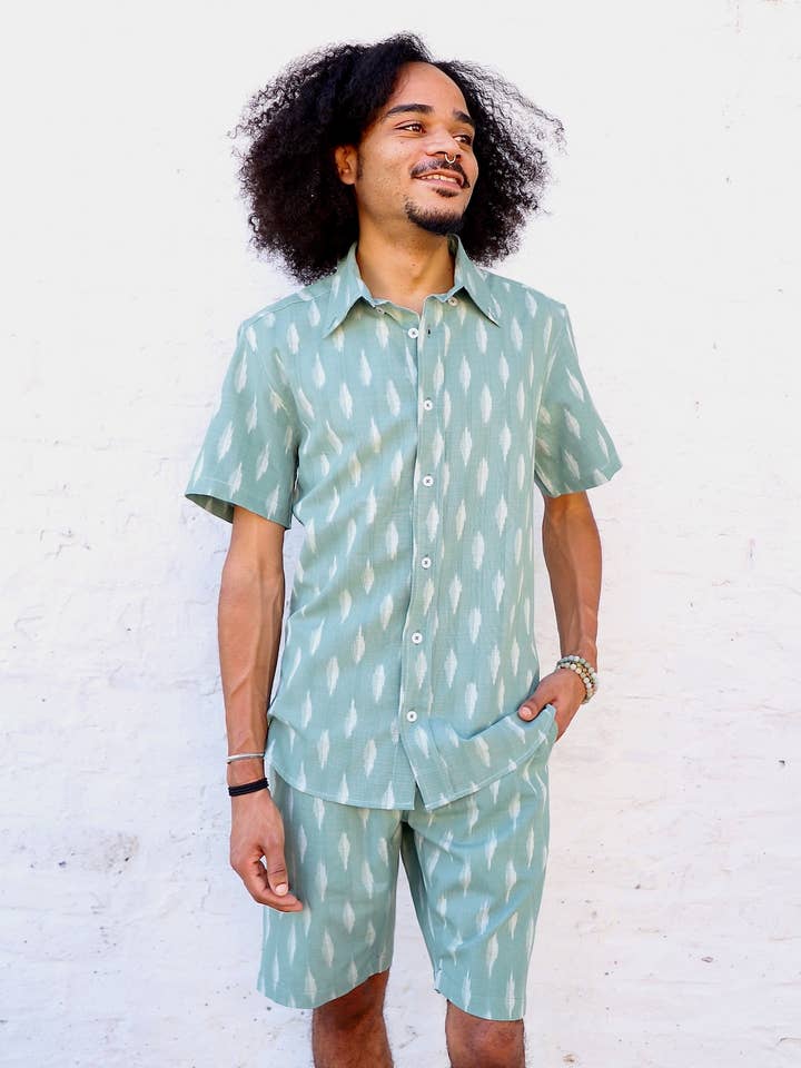 Sage Men's Button Down Shirt - Green Cotton for wholesale by Passion Lilie