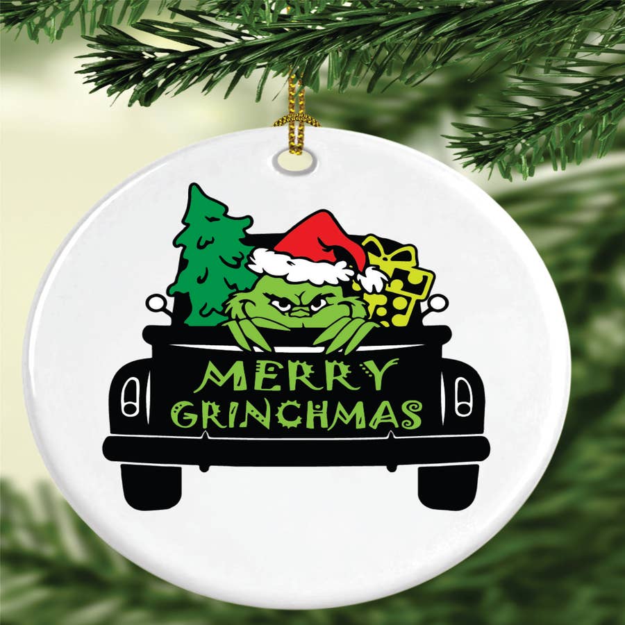 Merry Christmas Grinch Truck ornament