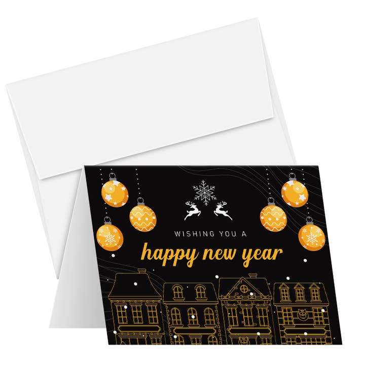Fine Cardstock – Großhandel Neujahrskarten – Emoji-Feiertags-Grußkarten 2025 „Happy New Year“, 25er-Set