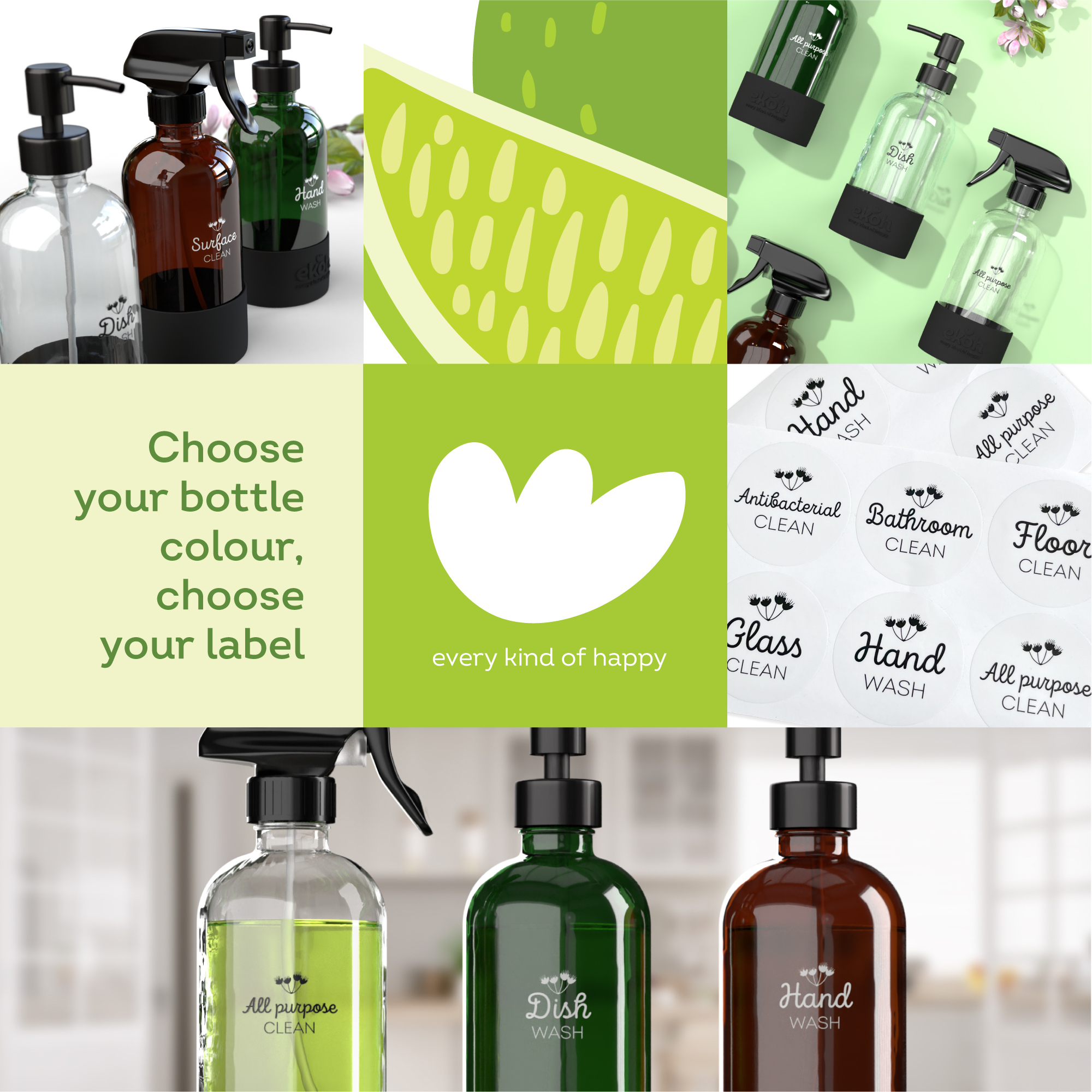 EKOH - Vendita all'ingrosso Dispenser per sapone - Bottiglie Boston in vetro trasparente da 500 ml con dispenser per sapone e spray, confezione da 29