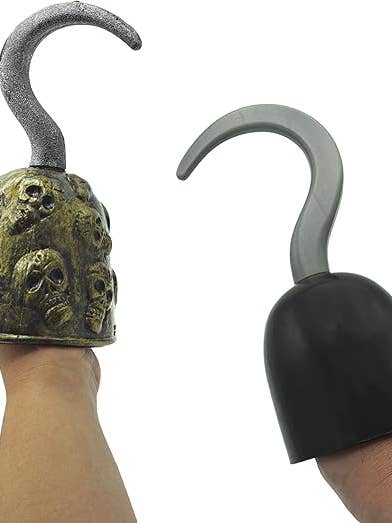 4E's Novelty - Wholesale Costume - Kids - 4E's 2-Pack Pirate Hook Hands - 8" Black & Gold Costume Prop
