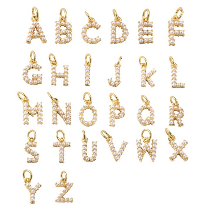 Gold Large Pearl Initial Charm Set for wholesale by The Charm Bar Company
