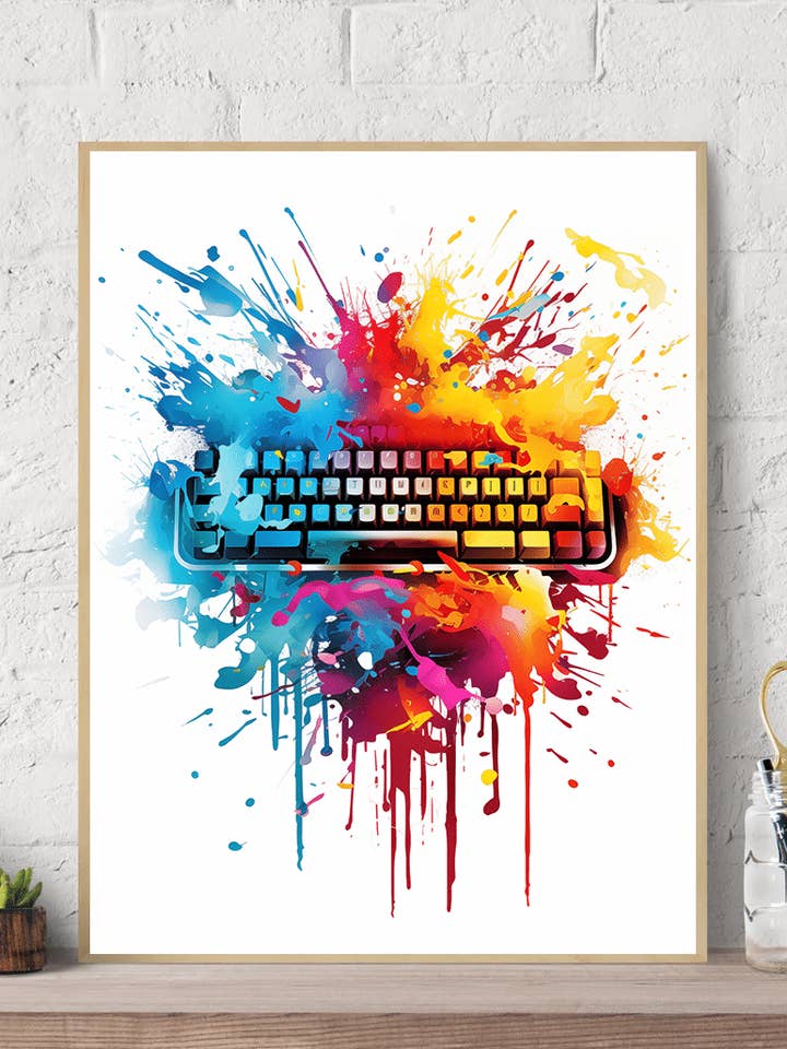 Teclado Vibrant Creative Splash Impressão artística de parede em tela branca por atacado de Arttique - Artistry Canvas Prints