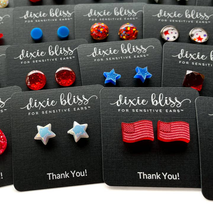 Dixie Bliss - Wholesale Stud/Post Earrings - Patriotic swag earrings for promotions and events