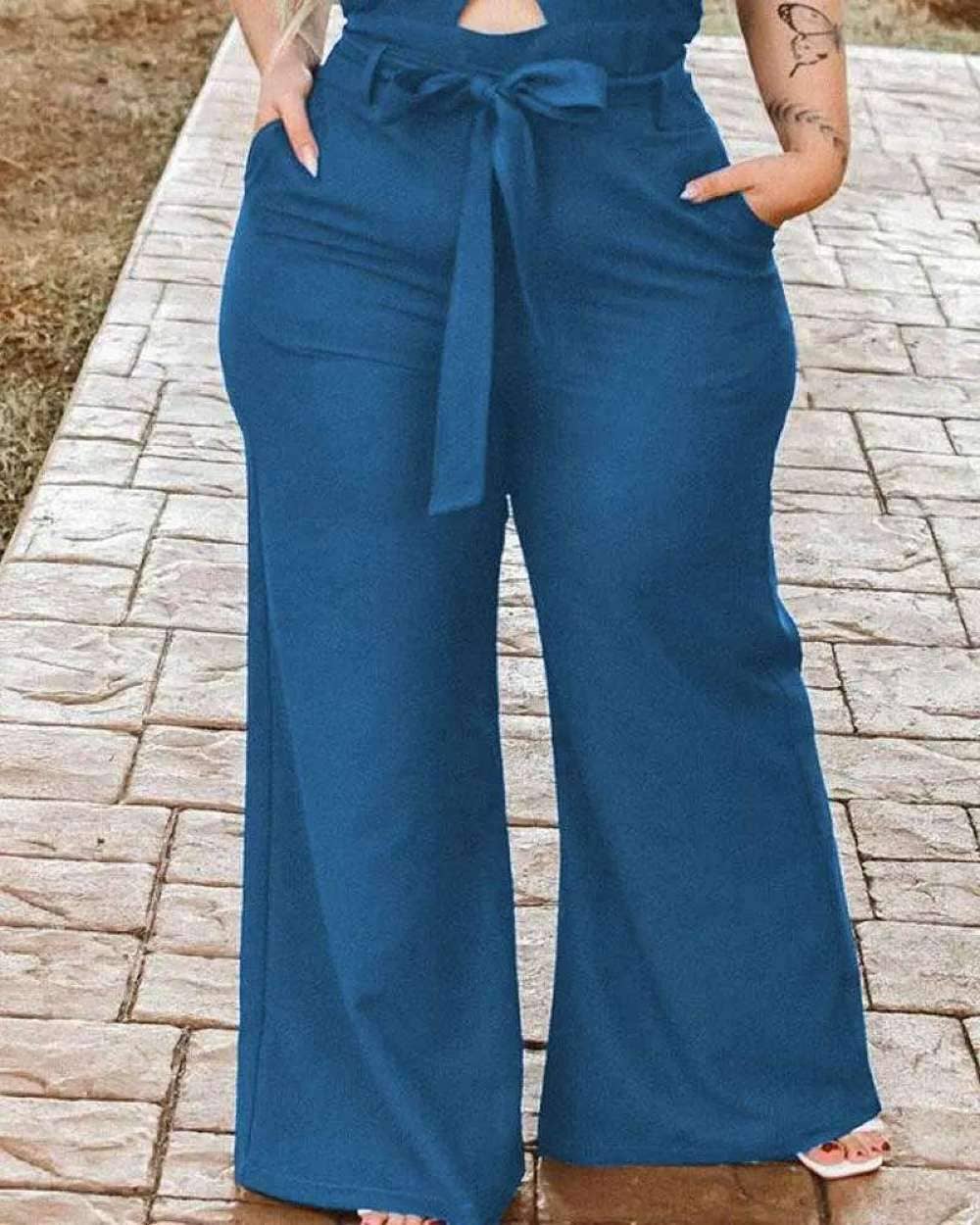 BLUE stylish plus size wide leg jumpsuit for wholesale on Faire1