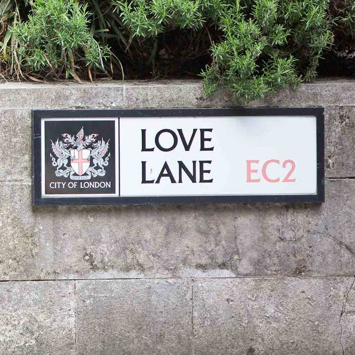 Tarjeta de felicitación — Instadom «Love Lane Road Sign» para venta al por mayor de Lesser Spotted Images Ltd