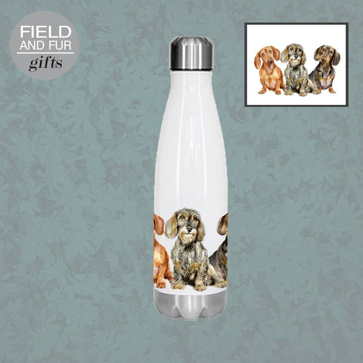 Insulated drinks bottle, Dachshund Trio for wholesale by Field and Fur Gifts