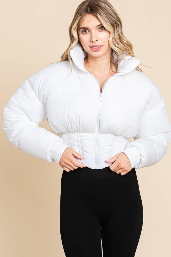 ANWND - Wholesale Puffer Jacket - Women's - 2456-HIGH NECKLINE FRONT ZIPPER CORSET PUFFER JACKET7