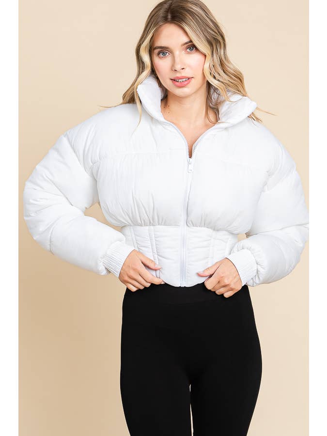 ANWND - Wholesale Puffer Jacket - Women's - 2456-HIGH NECKLINE FRONT ZIPPER CORSET PUFFER JACKET7