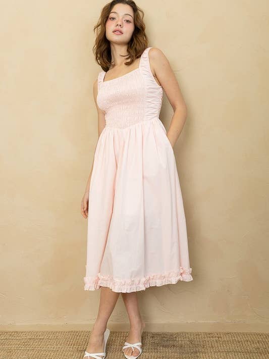 Heyson - Wholesale Dress - Women's - OD1097 Smocked Ruffle-Hem Midi Dress