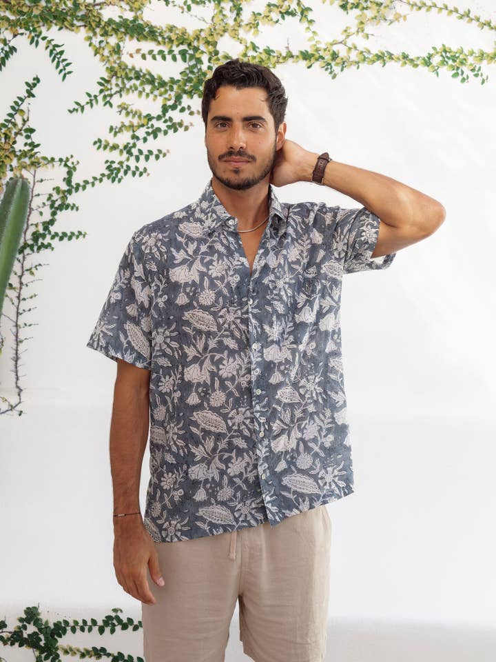 Mens Short Sleeve Button Down - Tropic Storm for wholesale by Guava Lane