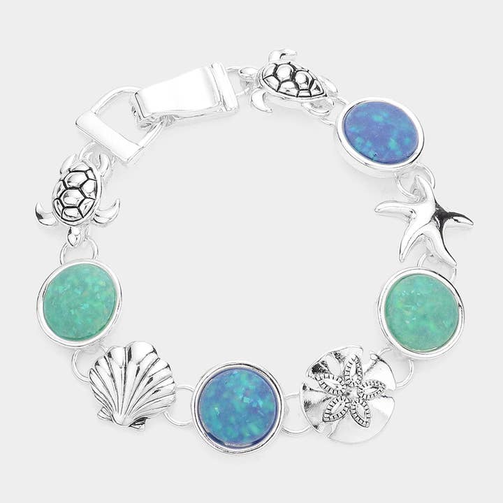Sensibling Corp. - Wholesale Charm/Dangle Bracelet - Sea Glass Embossed Metal Sea Life Magnetic Link Bracelet
5