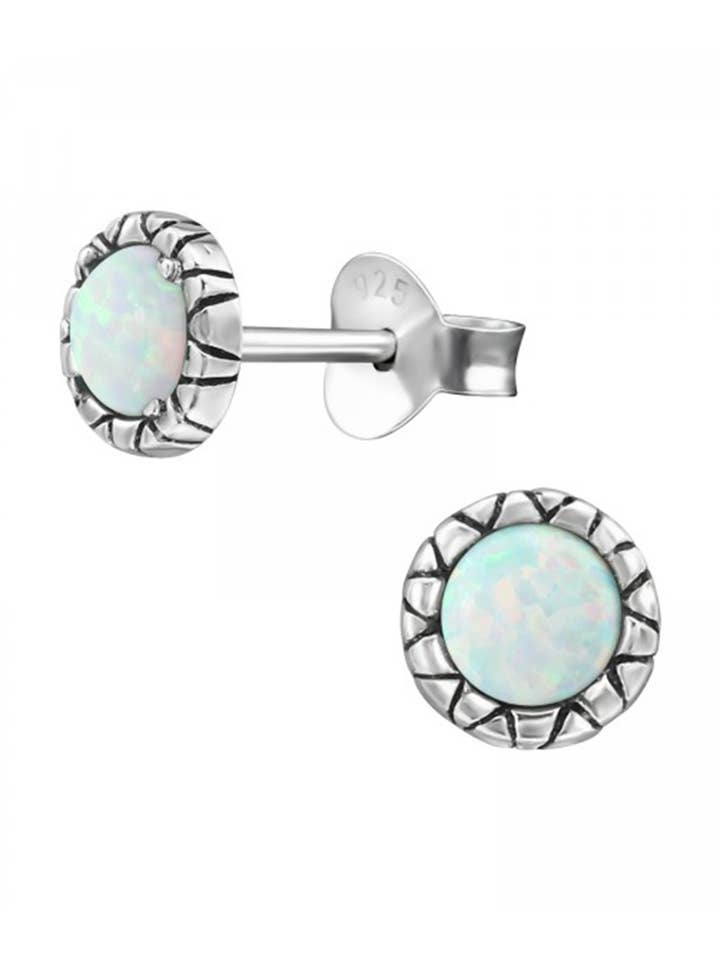 Sterling Silver Round Stud Earrings With Opal - SS for wholesale by Zoey Simmons