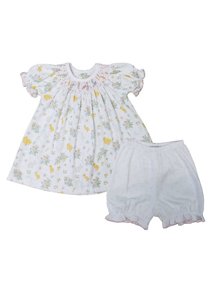 Marco and Lizzy - Wholesale Dress – Baby - Easter Floral Hand smocked bishop Pima Cotton1