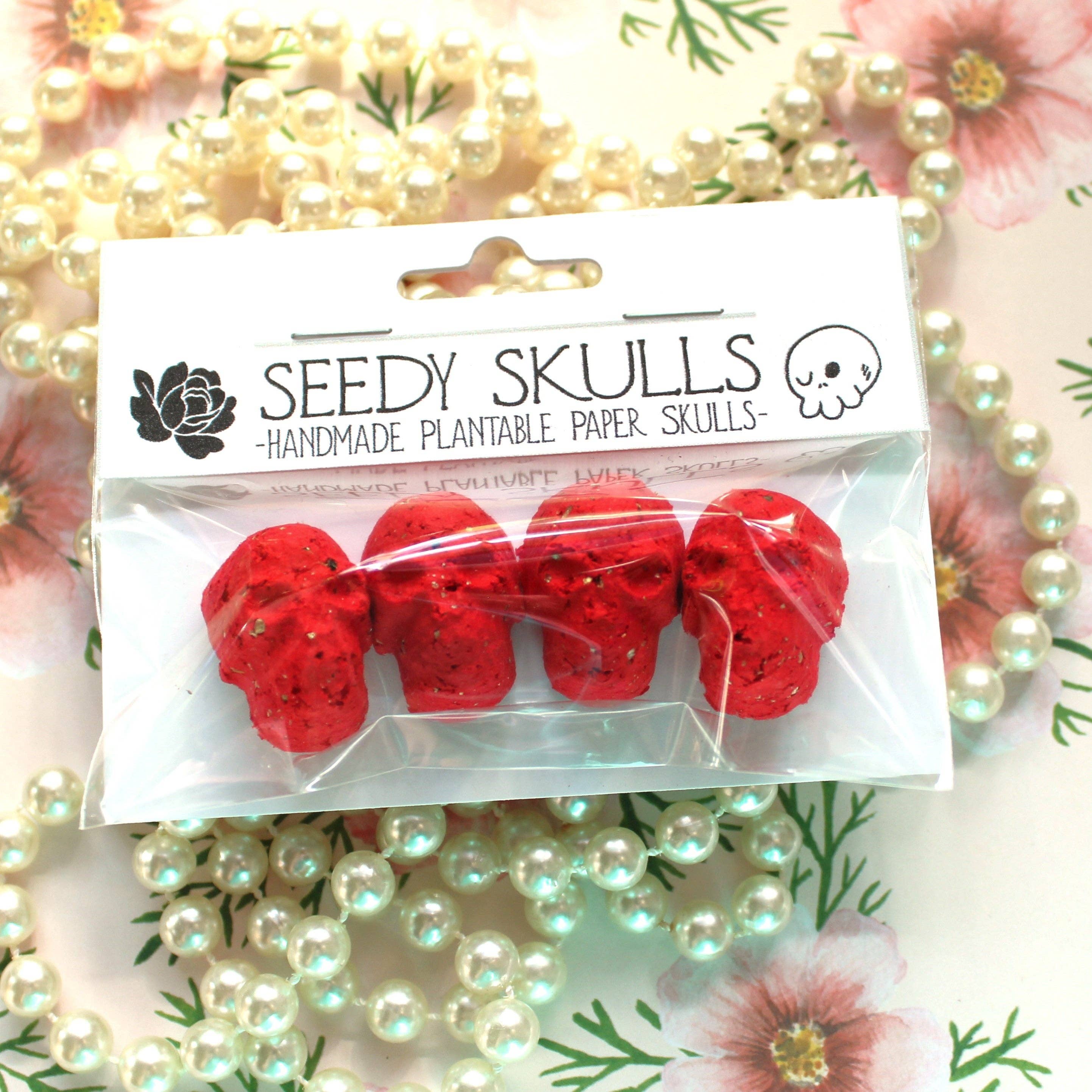 Darling Homebody - Wholesale Plant Seeds - 4 Pack Red Plantable Paper Skulls / Seed Bombs / Seedy Skulls Pack / Recycled Paper Pulp Craft / Spring Summer Small Gift / Wild Flowers2