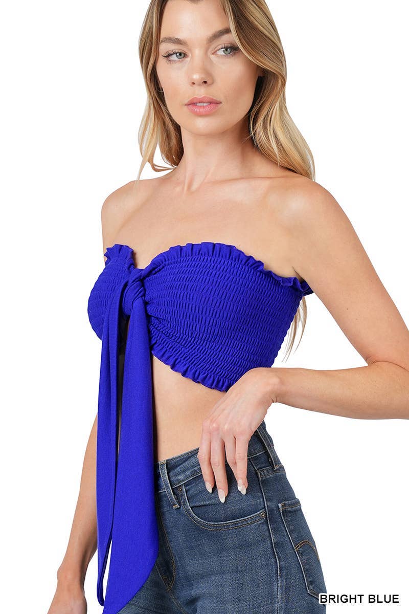 Vanilla Monkey – wholesale Blouse – Women’s – Soft French Terry Smocked Tie Front Tube Top1