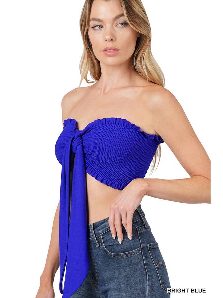 Vanilla Monkey – wholesale Blouse – Women’s – Soft French Terry Smocked Tie Front Tube Top1