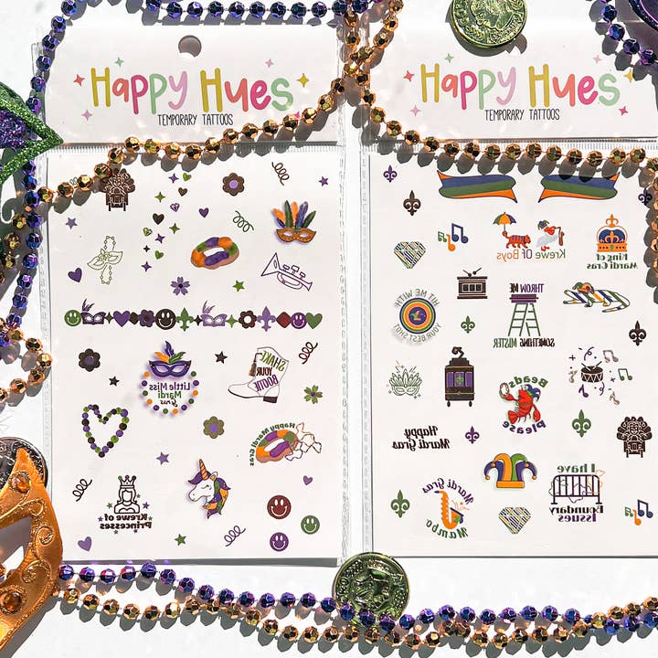 Happy Hues Tattoos - Wholesale Temporary Tattoo - Little Miss Mardi Gras Temporary Tattoos
