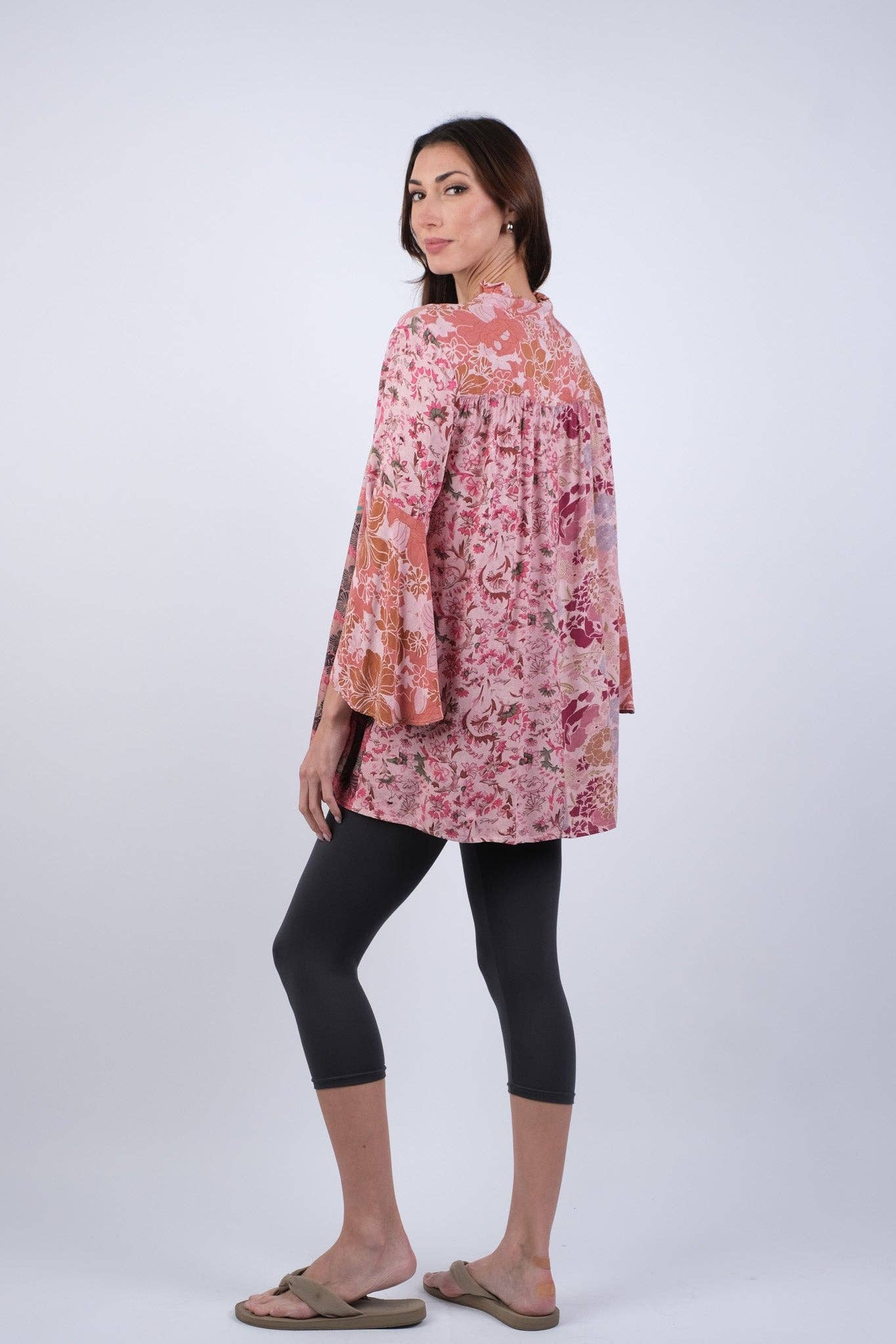 Sacred Threads - Wholesale Tunic - Women's - Pink Floral Muse Boho Top with Bell Sleeves2