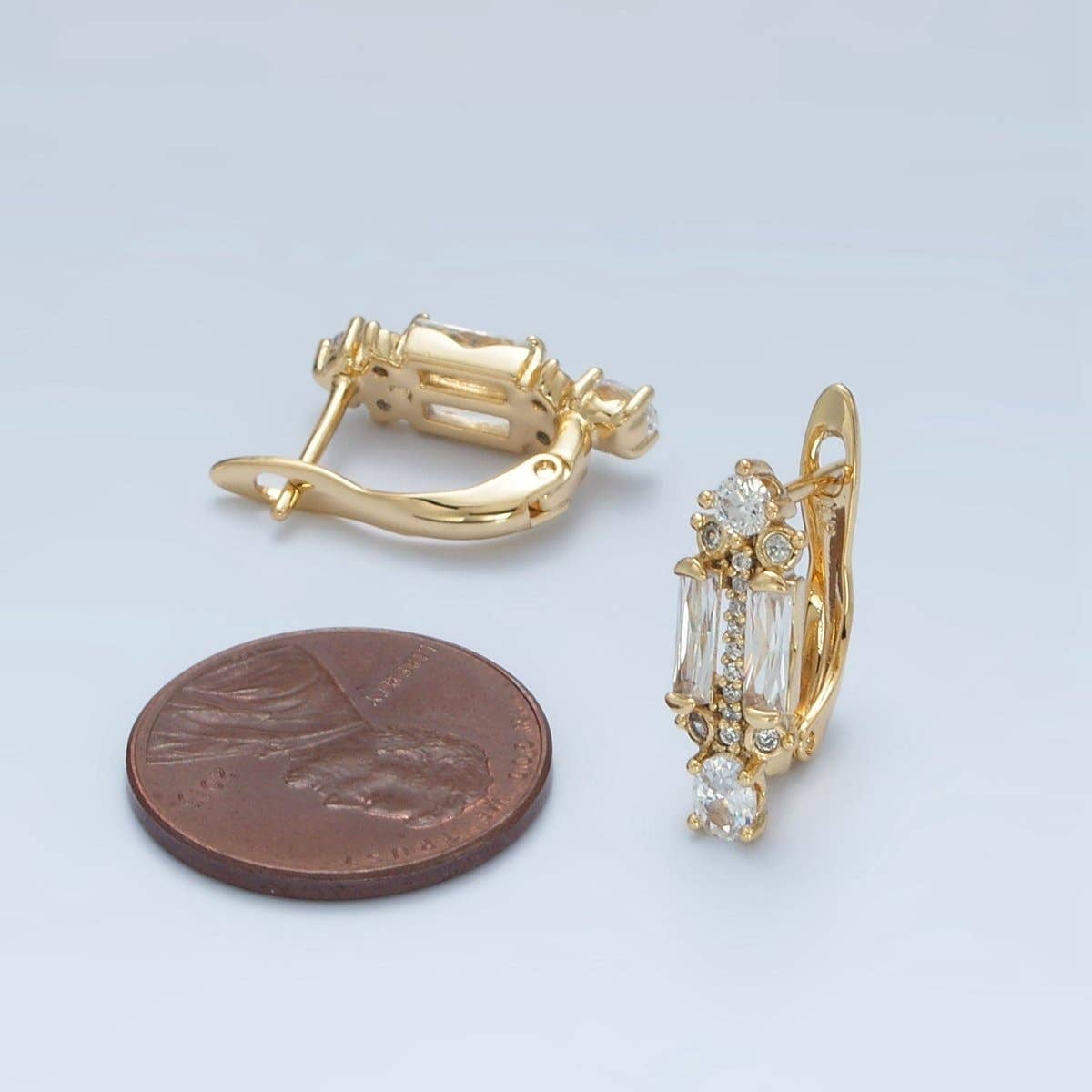 Aim Eternal - Wholesale Huggie Earrings - 14K Gold Filled CZ Micro Paved Baguette English Lock Earrings | AD6173