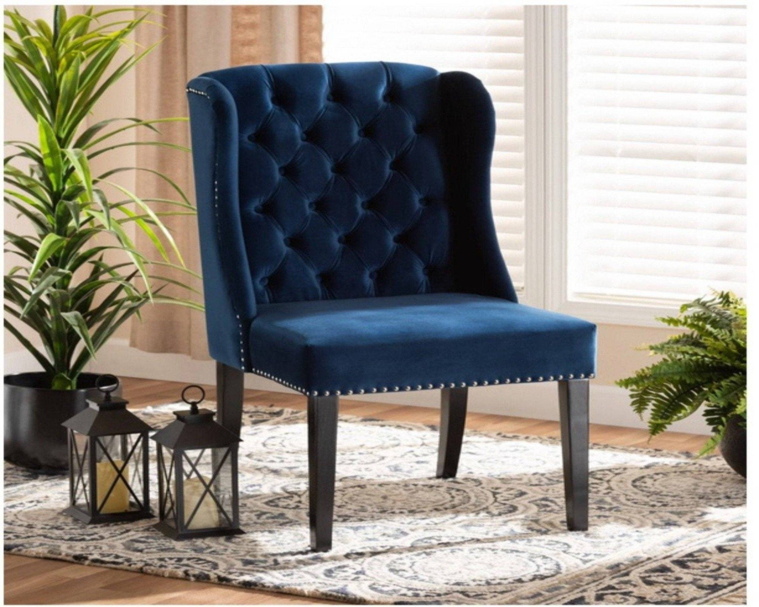 Hi-Line Gift Ltd. - Wholesale Chair - Navy Blue Velvet Button-Tufted Wingback Dining Chair1