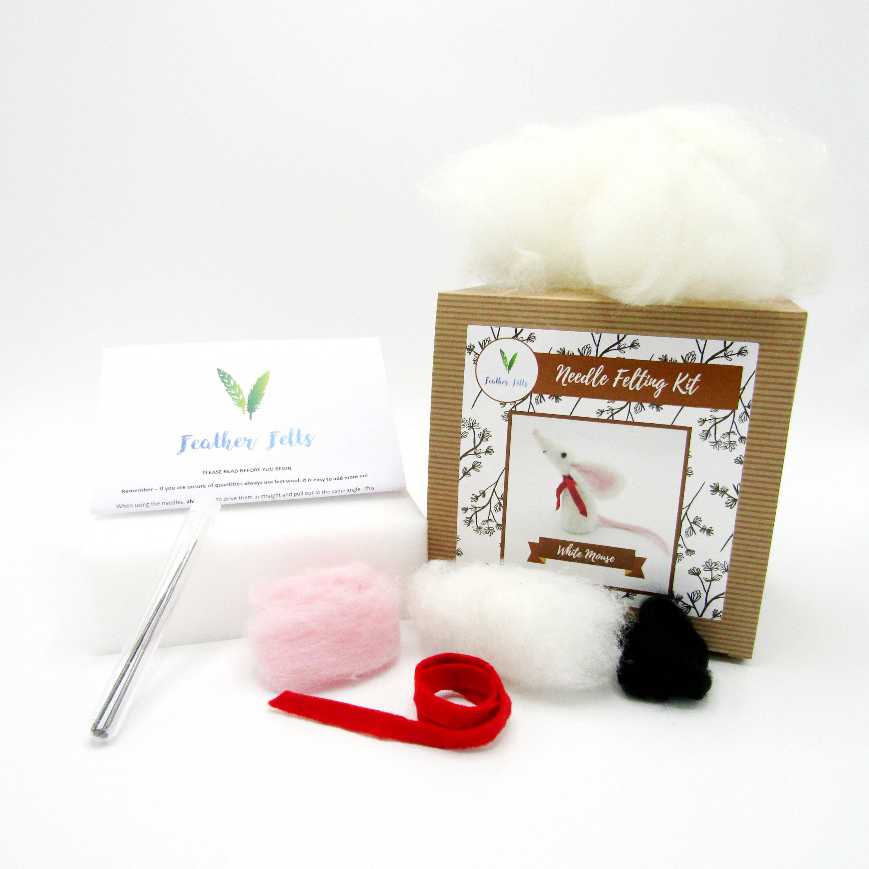 Feather Felts – wholesale Craft sewing kit – White Mouse - Needle Felting Kit5