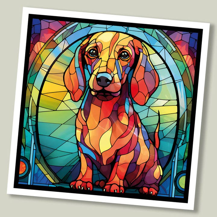 Cartão de saudação do cão 'Stained Glass' - Dachshund por atacado de Footle Publishing