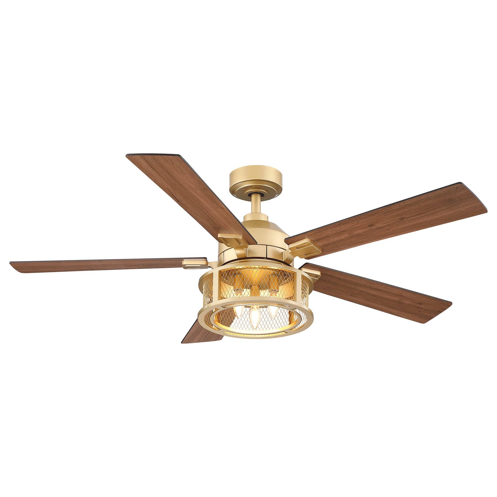 Brio Lighting - Wholesale Ceiling Fan - Ceiling Fan Farmhouse 52" Gold Reversible 5-Blade 3-Light6