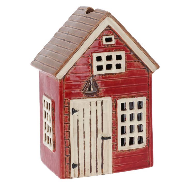 Village Pottery Holiday House Red Tealight for wholesale by Joe Davies