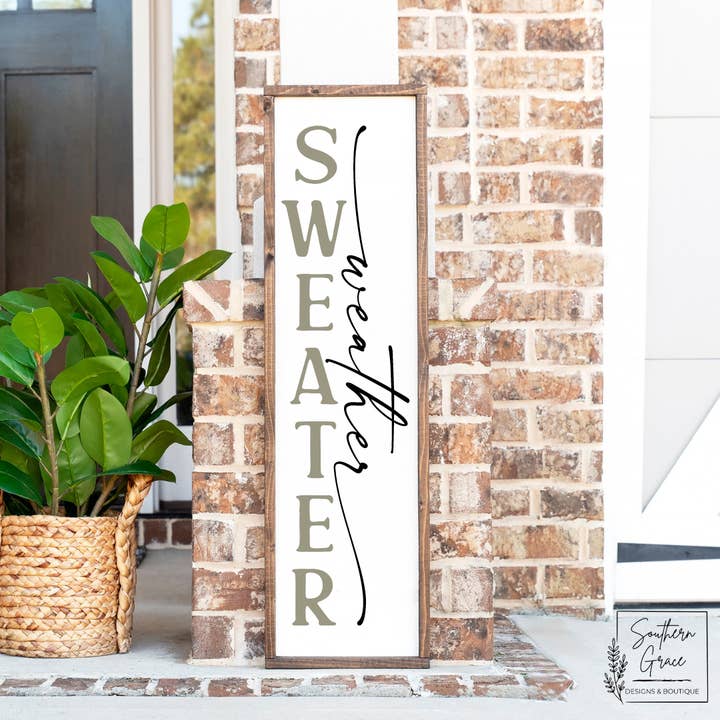 Sweater Weather | Fall Front Porch Wood Sign for wholesale by Southern Grace Designs & Boutique