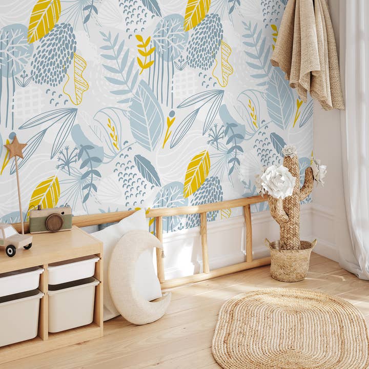 Scandinavian Botanical Nursery Wallpaper, Floral Wall Mural for wholesale by SimurgWallArts