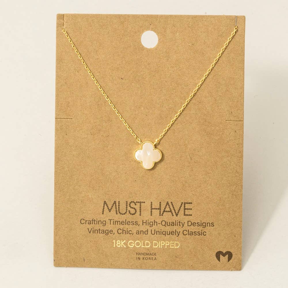 Fame Accessories - Wholesale Pendant/Charm Necklace - Gold Dipped Mother Of Pearl Clover Pendant Necklace1
