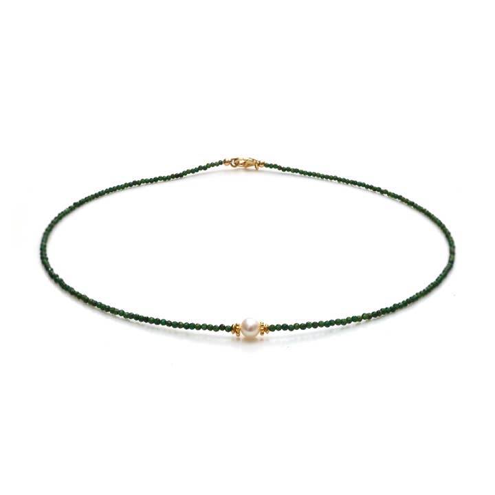 Collier en perles d'argent sterling avec tourmaline chrome et perle pour la vente par Fine Facets