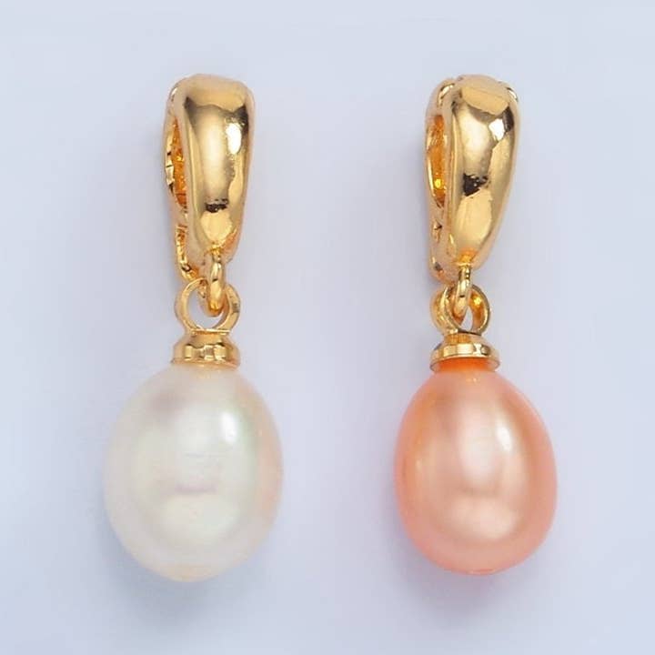 24K Gold Filled Pink, White Freshwater Pearl Snap Latch Bail Pendant | P1900 P1901 for wholesale by Aim Eternal