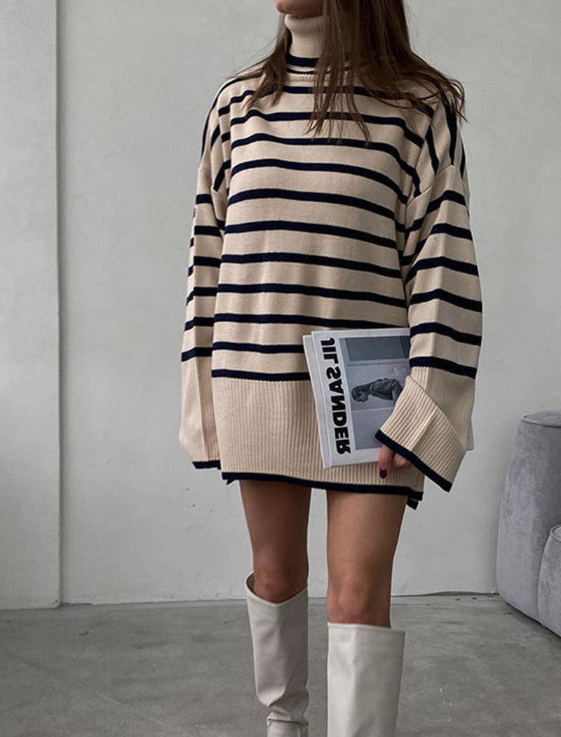 Katinki - Wholesale Knit Sweater - Women's - Striped Oversized Turtleneck Sweater8