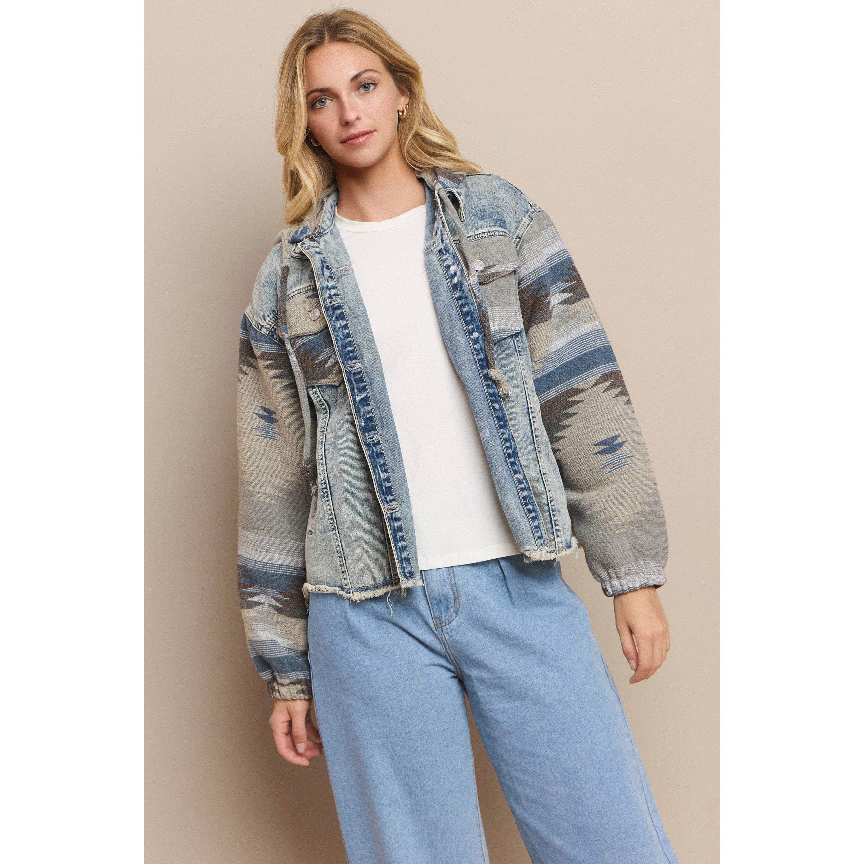 Mapcie – wholesale Shirt Jacket/Shacket - Women’s – WASHED AZTEC DENIM SHACKET WITH POCKET20