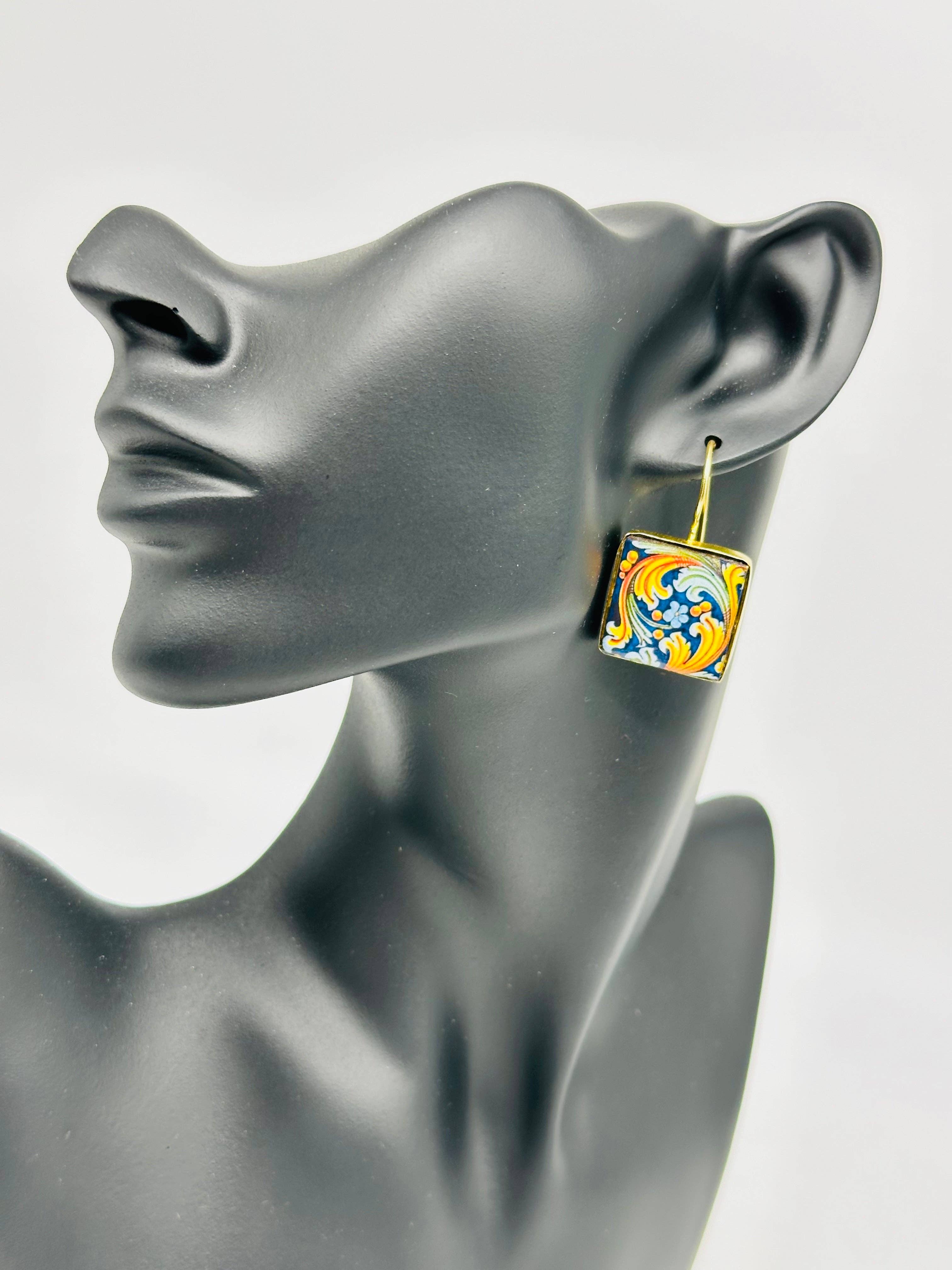 DD Ceramiche Siciliane – wholesale Dangle earrings – Ceramic Majolica Tile Earrings by Caltagirone V.81